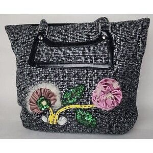 Tweed Tote Feathers Beads Sequence Gems Black Trim 2006